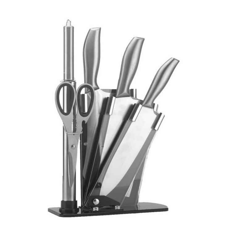 Inventario al por mayor de acero inoxidable 6 piezas cuchillo de cocina conjunto de seis puntos cuchillo de soldadura mango sándwich de seis piezas cuchillo de cocina