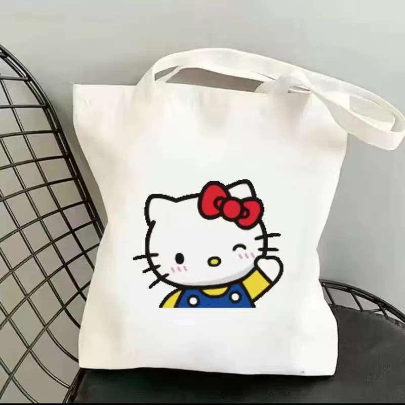 Холщовая сумка Hello Kitty в ленивом стиле, милая холщовая сумка в японском стиле, студенческая сумка, рабочая сумка-тоут