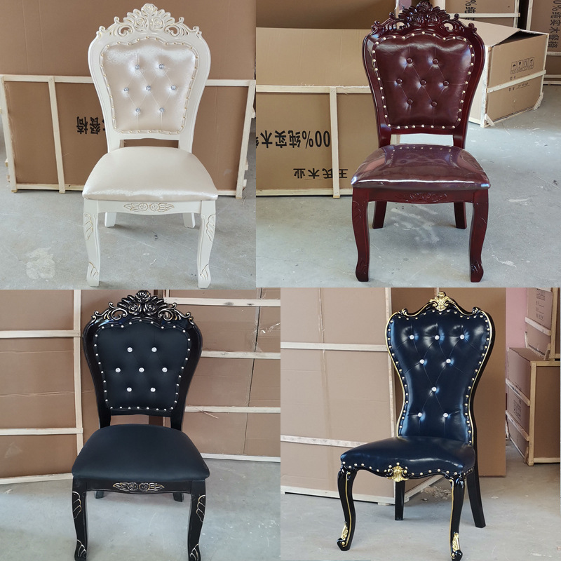 European Style Soft Bag Ivory White Dining Chair Modern Simple Solid Wood Modern Fabric Hotel Nail Art Backrest Single Chair