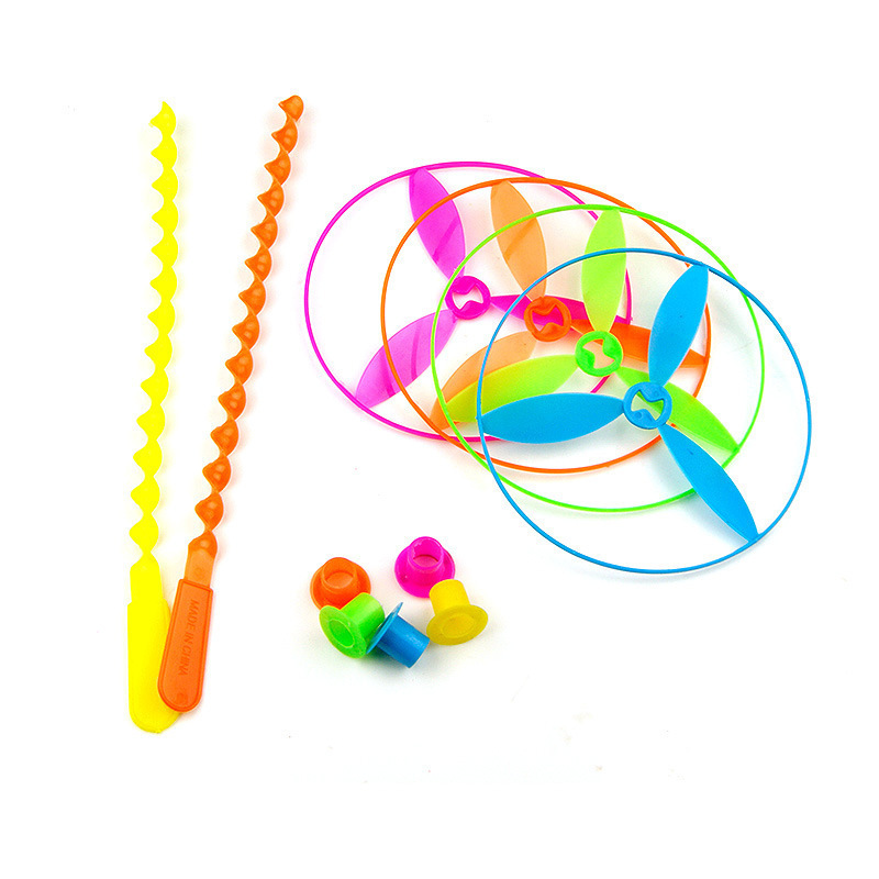 Wholesale developmental push scooter flying saucer flying fairy windmill 4-color plastic helicopter