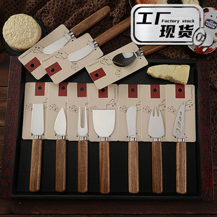 Cross-Border Spot Stainless Steel Cheese Cheese Knife Acacia Wood Handle Western Food Knife and Fork Tableware Cream Butter Knife Bread Knife
