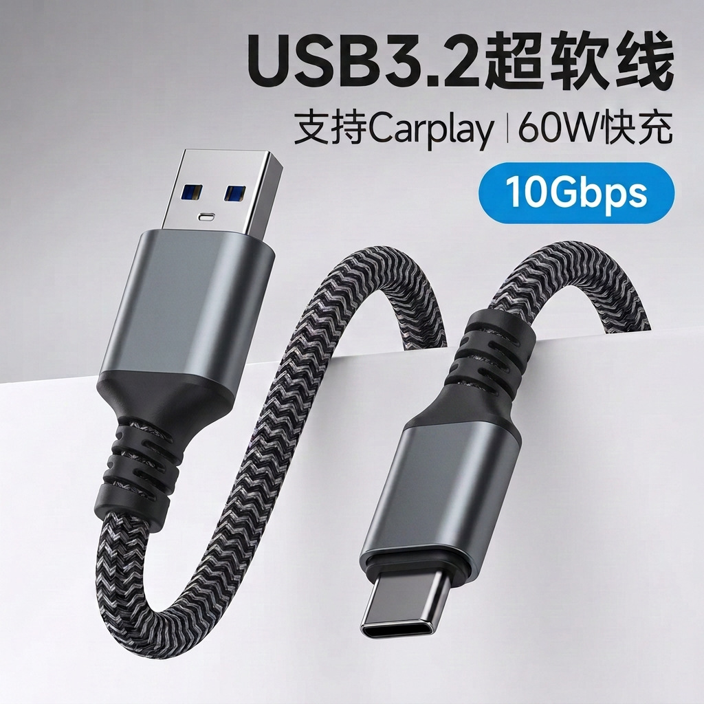 批发高速传输10Gbpsusb转typec数据线usb3.2gen2快充车载CarPlay