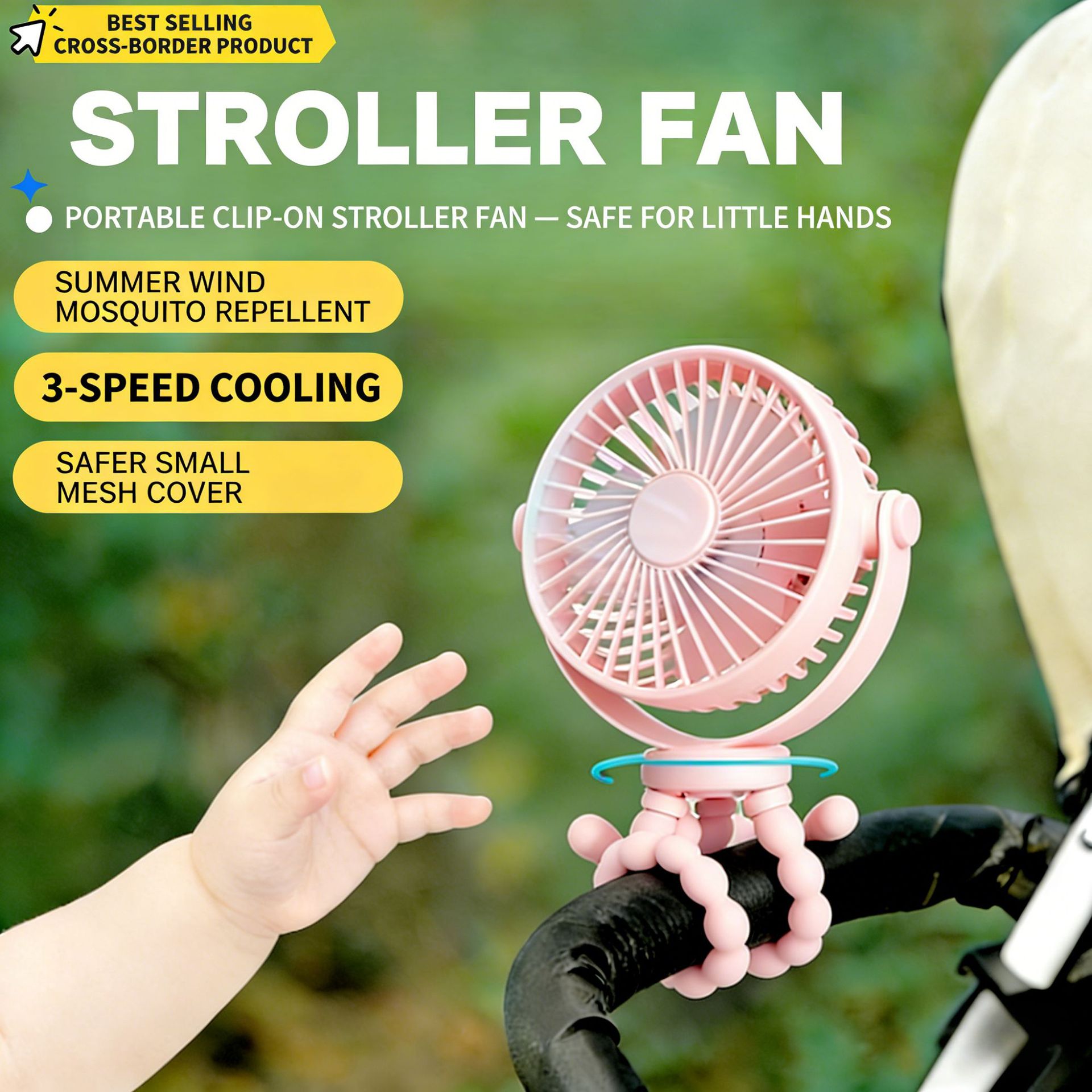 Mini ventilador con forma de pulpo, ventilador repelente de mosquitos para exteriores, ventilador para cochecito y cuna, luz nocturna silenciosa, exclusivamente para ventas transfronterizas.