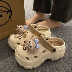 2024 Summer New Thick Sole Slipper-like Holes Sandals Women's Outdoor Cute Beach Shoes Heighted Cap Toe