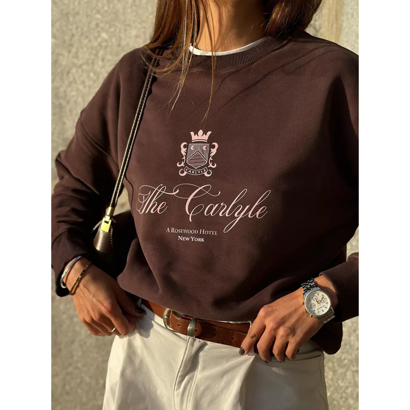 Round Neck Bottoming European and American Large Size Casual Elegant Lazy Style Thickened Sweatshirt Autumn and Winter Slimming Loose Top