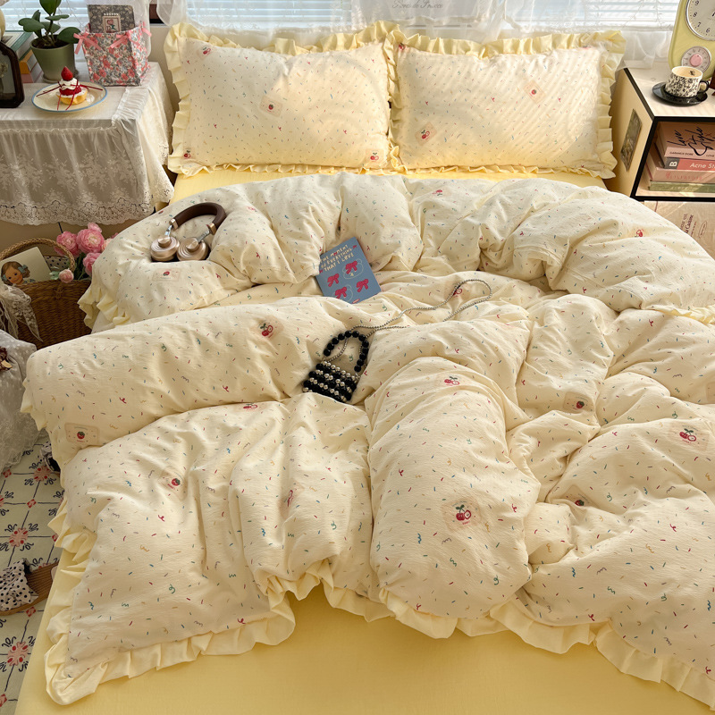 Doble hilo impresión de encaje de cuatro piezas en la cama de cuatro piezas sábanas de cama de tres piezas al por mayor