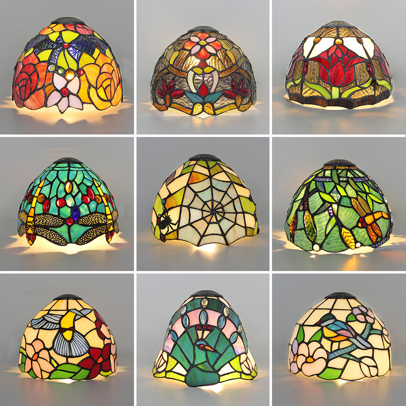American-Style Vintage Tiffany Table Lamp Shade Suitable for Small Base, Study, Bedroom, Colored Glass Small Lampshade