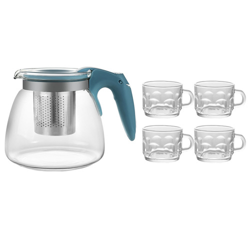 Glass teapot set with high-temperature resistance, suitable for household use, large capacity, thick, tea brewing device, tea pot for flowering tea