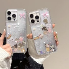 動物モチーフの流砂ケース、Apple 16 Pro Max、iPhone 15/14、13対応、指紋防止保護ケース