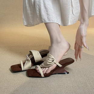 2025 New Roman Niche Lazy Two-Wear High Heel Sandals Women's Summer Outerwear Wedge Sandals Open-Toe Women's Shoes