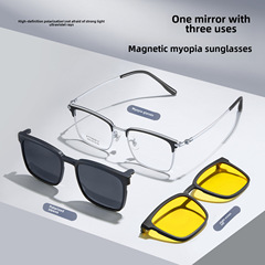 高清偏光近視墨鏡吸磁三合一β鈦眉毛眼鏡框架開車駕駛鏡太陽鏡