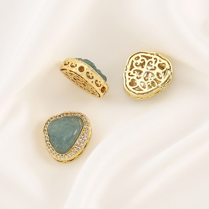 Inlaid with Natural Blue Water Jade, Gold-Plated Gourd Round Beads, Barrel Beads, Spacer Beads, Pendant DIY Bracelet Necklace Jewelry Accessories