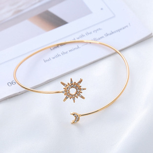Amazon hand jewelry wholesale fashion metal sun moon diamond arm ring adjustable simple temperament bracelet women