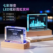 刻字创意亚克力发光水晶奖杯2025新款优秀员工高档大气摆件奖牌