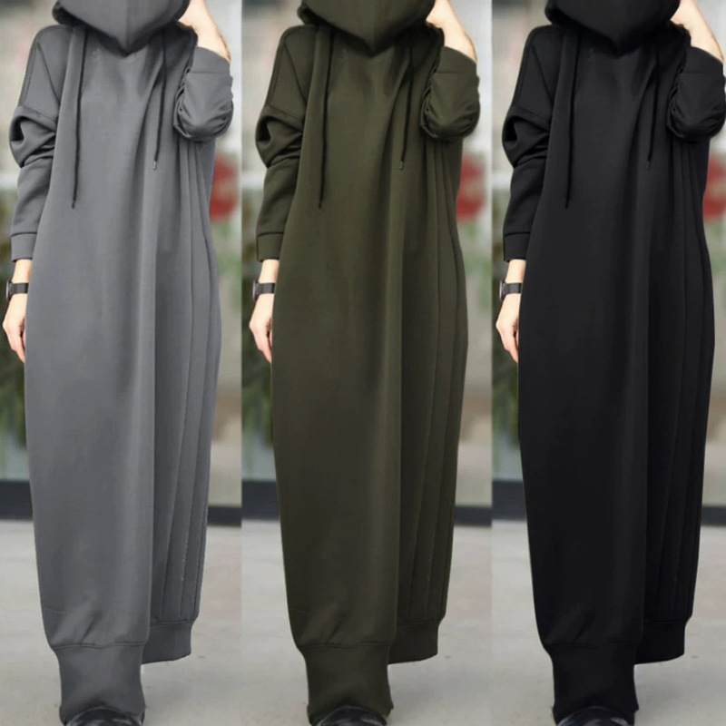 Autumn and winter women's solid color fleece hooded drawstring loose casual pocket long-sleeve sweatshirt for women Autumn and winter women's solid color fleece hooded drawstring loose casual pocket long-sleeve sweatshirt for women