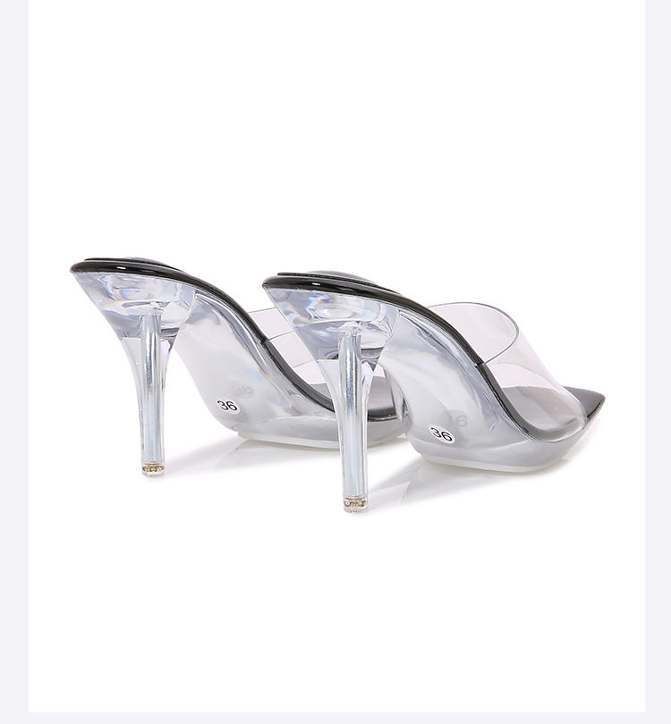 Dép sandal nữ mũi vuông trong suốt gót nhọn hở gót phong cách Âu Mỹ — Màu bạc, Màu hồng, Màu mơ, Màu trắng chi tiết 46