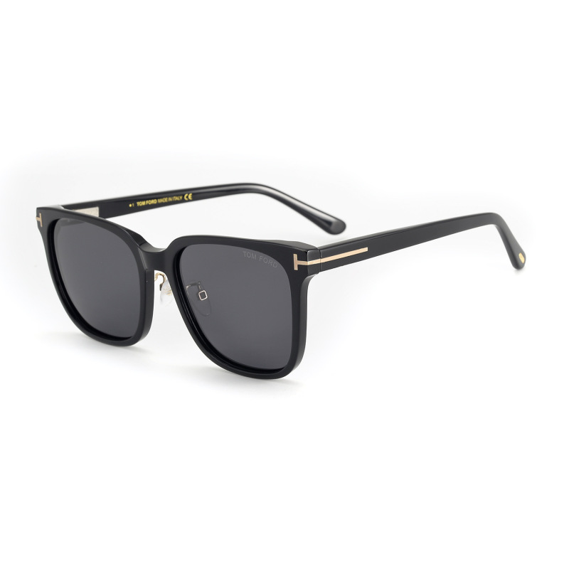 New Temford Sunglasses Tf891-K for Men and Women, Large Frame Black Acetate, Fashionable Sunshade Sunglasses for Large Faces