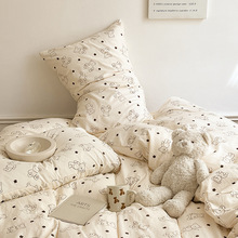 水洗棉双层纱小碎花四件套学生宿舍三件套单双人卡通被套床上用品