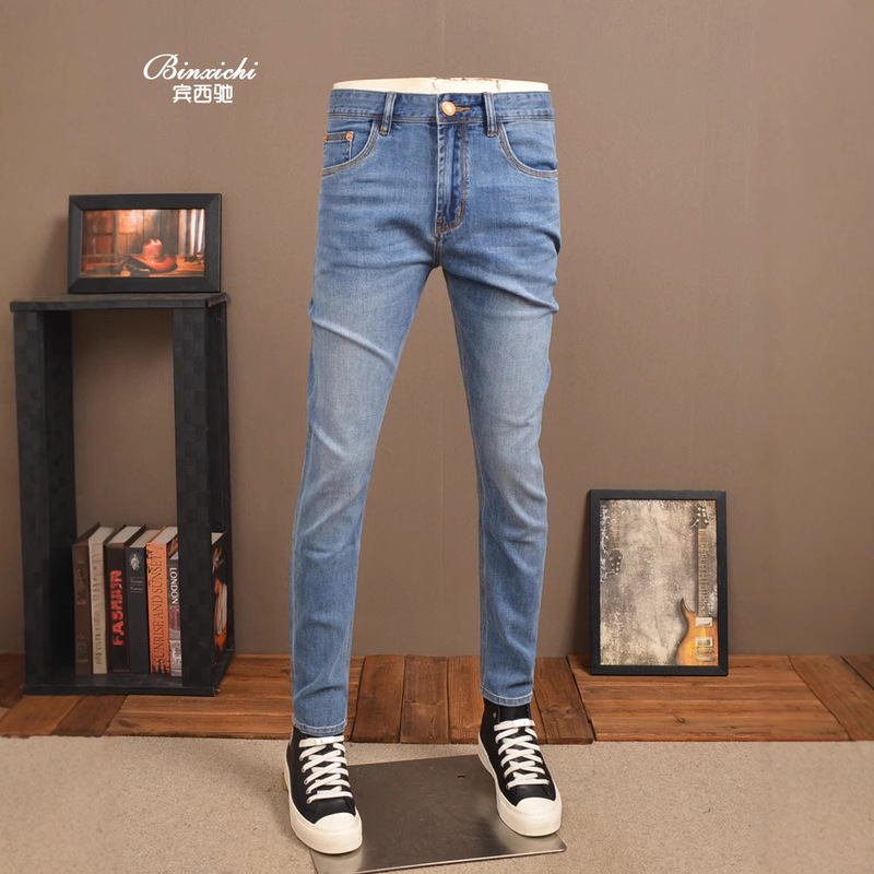 Summer Thin Lyocell Tencel Blue Jeans Men's Stretch Slim-fit Leggings Washed Casual Ultra-thin Soft Trousers