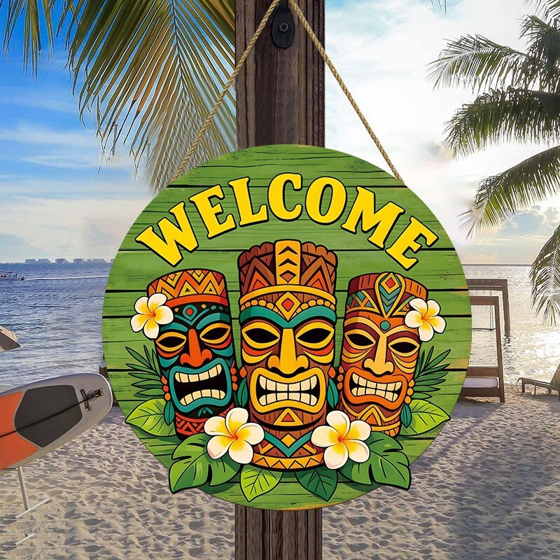 Cross-Border Hawaiian-Style Front Door Party Decoration Sign, Summer Totem Country Farmhouse Round Wooden Sign