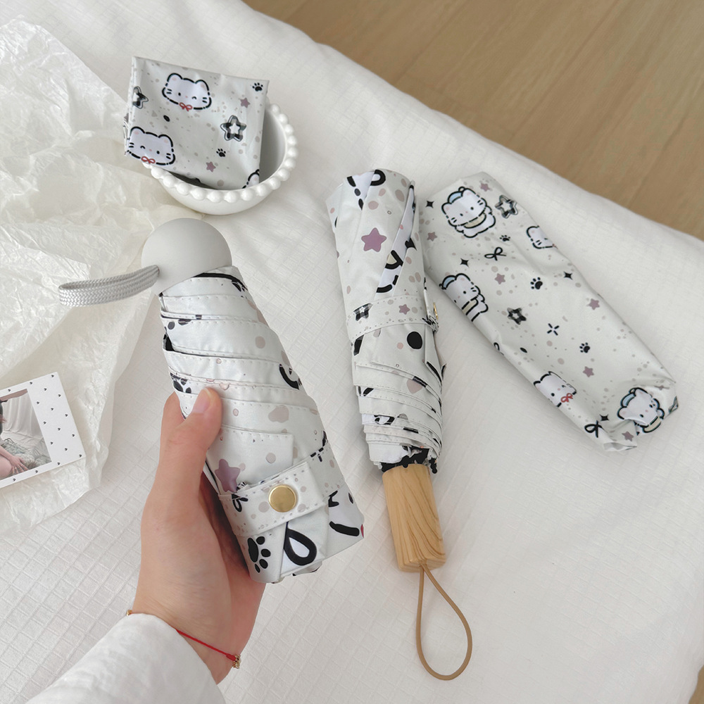 クロスボーダー日韓自動パラソル女性小清新色日焼け止め傘晴雨両用黒ゴム五つ折り日傘