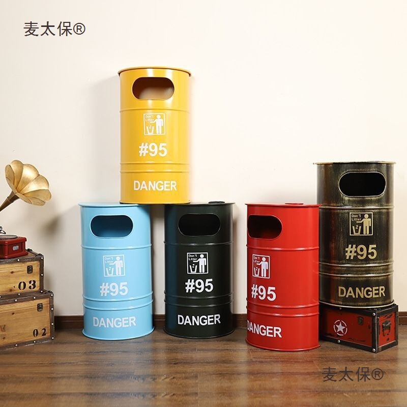 Gasoline Barrel Decorative Trash Can European and American Industrial Style Floor-Standing Practical Storage Ornaments Retro Iron Metal Metabo Gasoline Barrel Decorative Trash Can European and American Industrial Style Floor-Standing Practical Storage Ornaments Retro Iron Metal Metabo