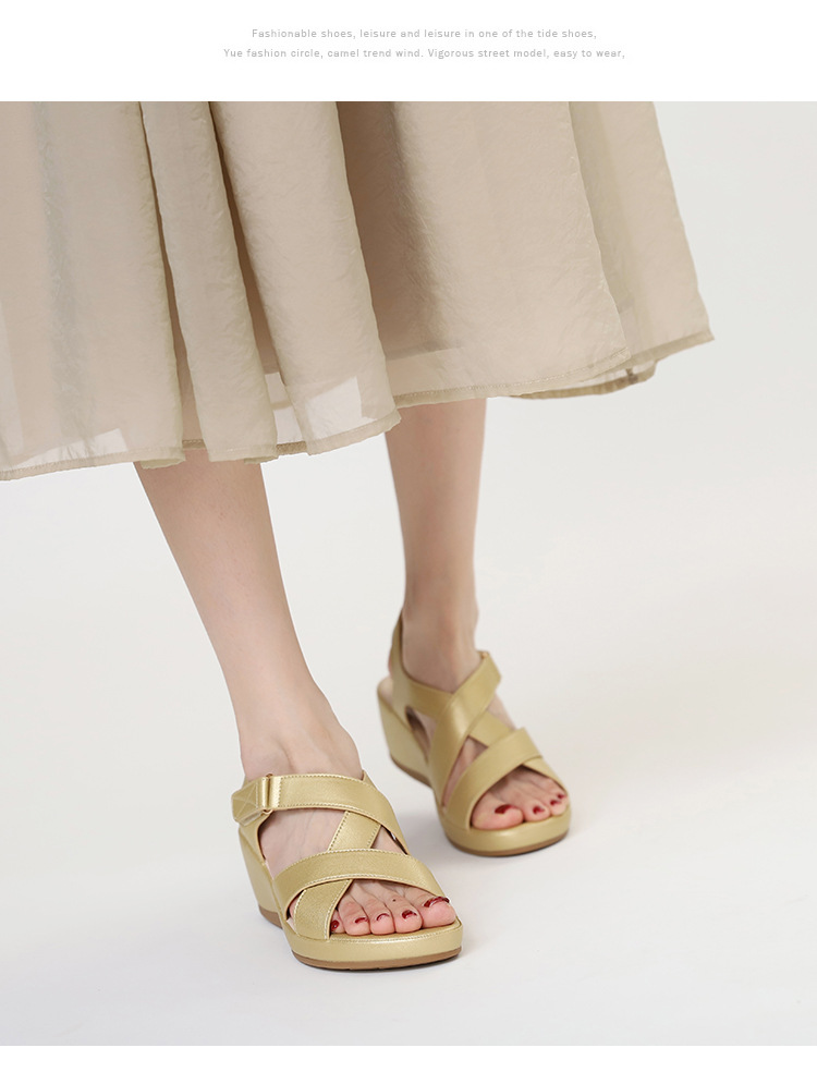 Commuting Wedge Sandals With Cross Straps, Open Toe, Comfortable High Heels, Convenient Velcro Closure, Bohemian Women's_desvips.com