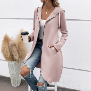 2024 foreign trade spring and summer new personalized street sweater zipper hooded long fleece-lined sweater