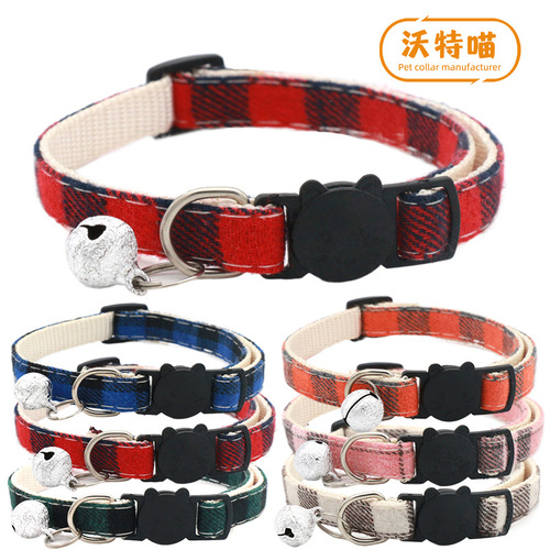 Pet Plaid Safety Buckle Bell Collar Cat Buckle Cat Bow Collar Pet Cha Cha Factory Direct Sales