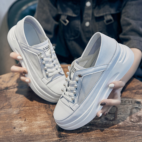 Thick-soled inner height-increasing white shoes 2024 summer new sports height-increasing women's shoes running breathable casual shoes for women
