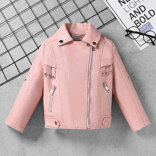 Children's Clothing Girls Motorcycle Leather Jackets Children's Jackets 2024 Spring and Autumn New Korean Style Children's Leather Jackets Factory Direct Sales