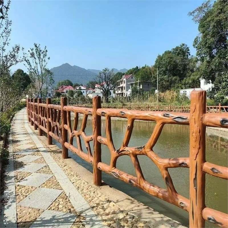 安徽宿州水泥木护栏乡村景区河道树藤围栏公园河边竹栅栏混凝土栏
