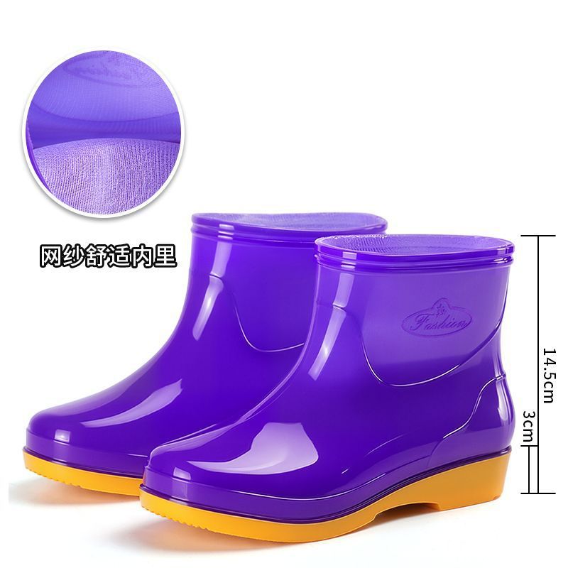 Cuatro estaciones zapatos de lluvia de cañón corto para mujeres zapatos de lluvia calientes para adultos con veludo impermeable antiderrapante cocina de moda zapatos de agua botas de agua al por mayor image 9