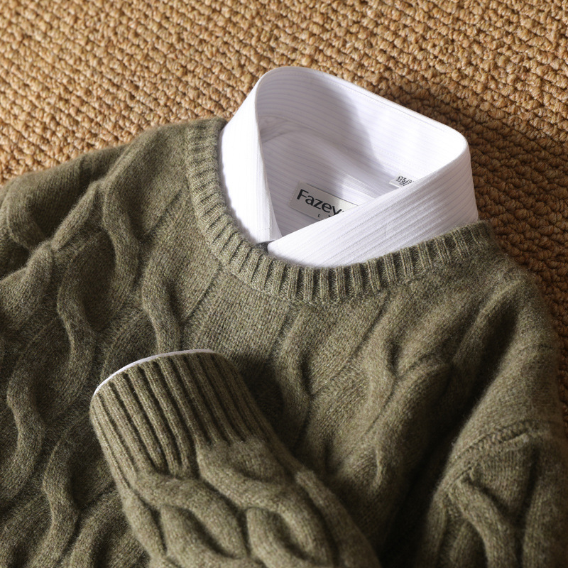 Wool Sweater Men's 100 Full Wool 2023 Autumn New Half-turtleneck Sweater Thickened Rhombus Knitted Sweater Men's Cross-border