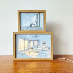 照明画フォトフレーム小夜灯スケッチ日光画枠創意プレゼントベッドの頭が光る振り子の震え音が国境を越えたins