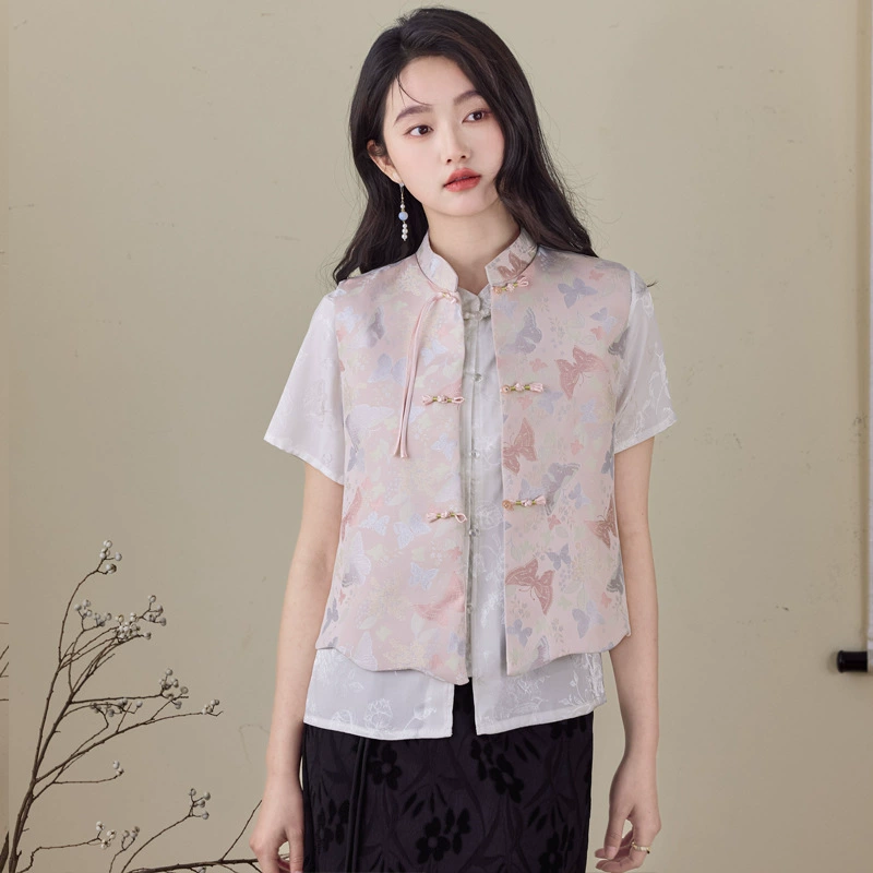 Новый китайский стиль, ретро, ​​маленький воротник-стойка, жаккардовый модный жилет с кисточками и пуговицами, легкий роскошный кардиган в национальном стиле для женщин