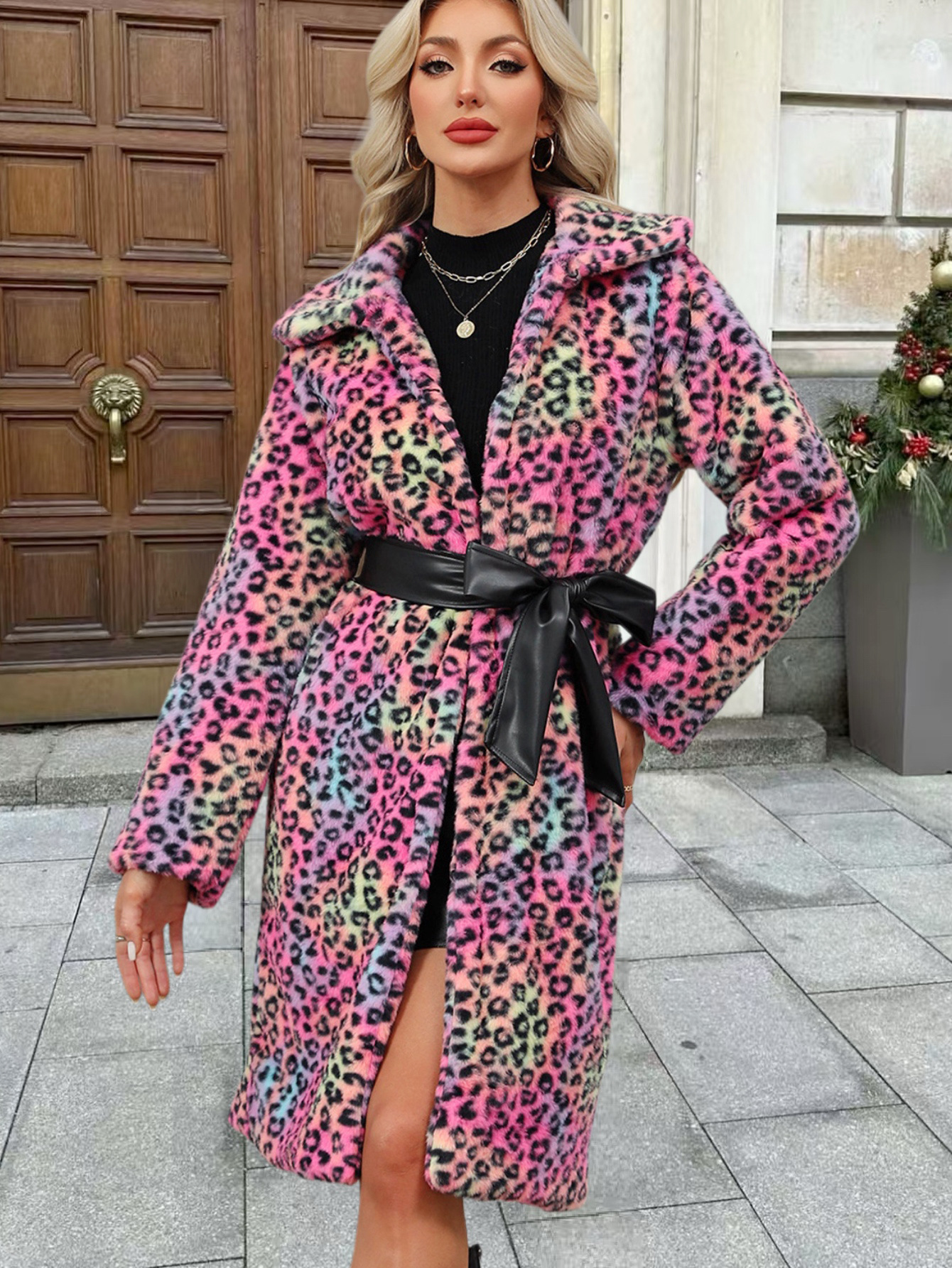 Women's Clothing Luxury Faux Fur Coat – Leopard Print Winter Coat With Notched Collar For Women​_voghion.com