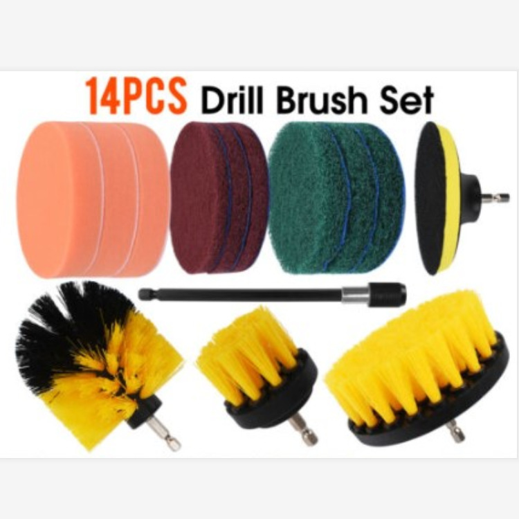 亚马逊爆款热卖电钻刷套装14件套百洁布电钻刷抛光清洁刷头套装