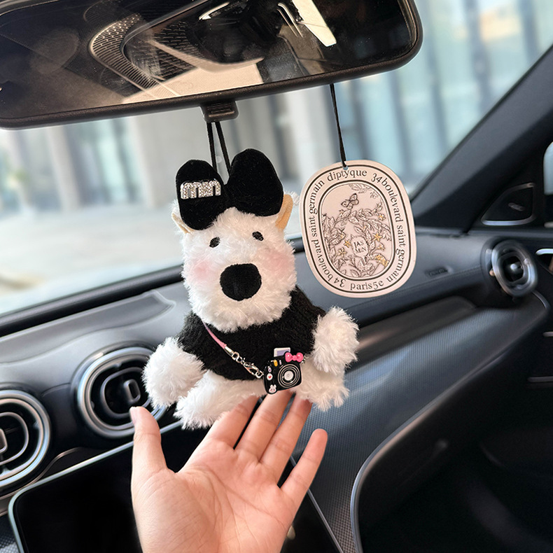2025 New Car Hanging West Highland Car Pendant Rearview Mirror Pendant Doll Car Interior Accessories Cute Gift for Girls