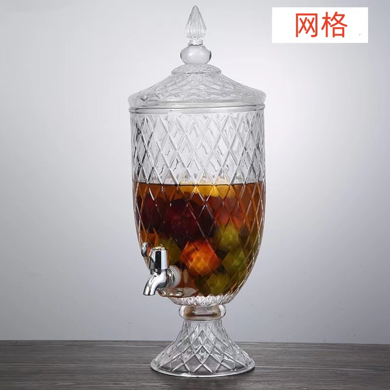 Botella de jugo de cristal repujado creativo con tapa y grifo de jugo de gran capacidad jarra de jugo de botella de agua fría transparente