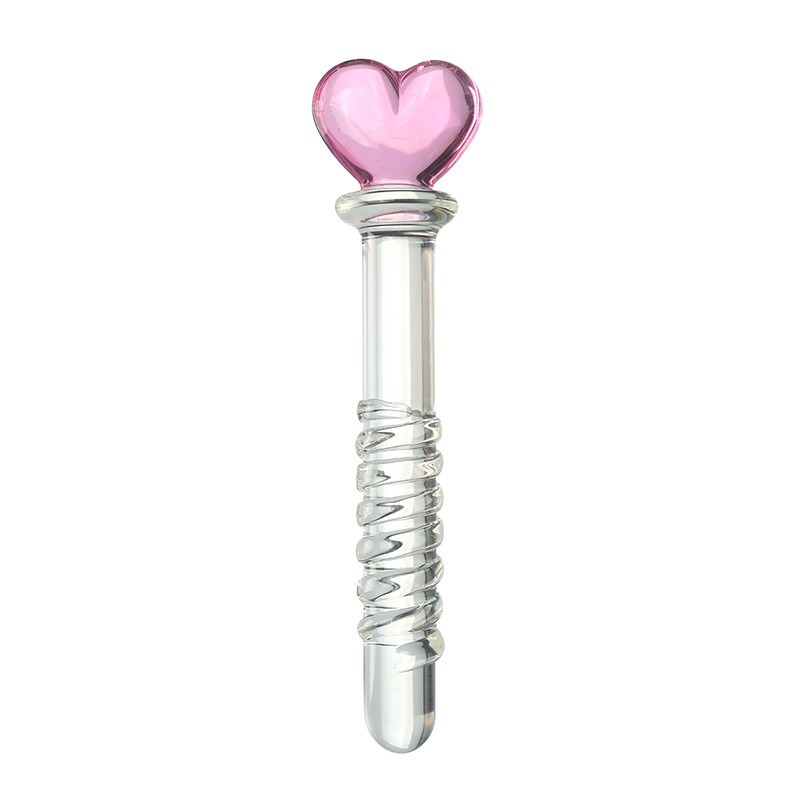 Glass Anal Plug with Poker Card Crystal Design, Bumps and Threads Texture, Transparent — detail image 7