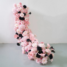 外贸长条桌花花艺 黑色粉色仿真花假花 餐桌长桌装饰布置成品花