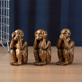 新款树脂工艺品摆件三不猴子雕塑办公室花园园林摆饰树脂办公桌面