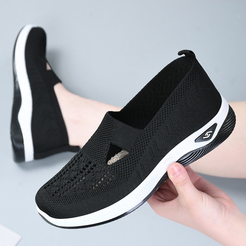 Shoes Women's cross-border large size casual shoes TEMU women's shoes single shoes one-step breathable fly-knit shoes middle-aged and elderly mothers' shoes