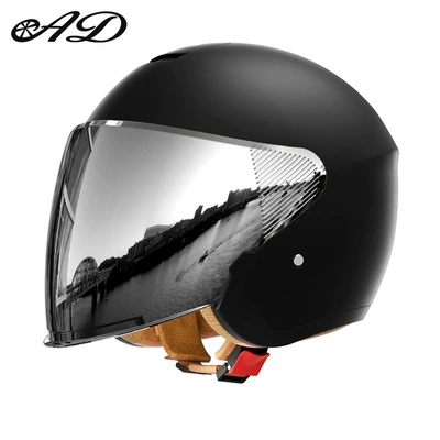Motosiklet kaskı (dəbilqə) – All-Season Motorcycle Retro Safety Helmet - 3c-certification-matte-black-silver-plated-mirror-high-definition-mirror-one-size-fits-all-54-60-head-circumference