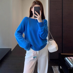 一眼喜欢 温柔显白减龄蓝色宽松休闲显瘦针织衫套头毛衣女秋冬新