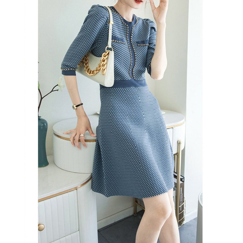 Blue long-sleeve with a round collar