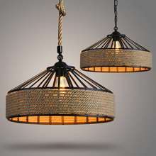 灯具现代简约餐厅工业风吊灯麻绳灯罩装饰吧台复古灯麻绳灯