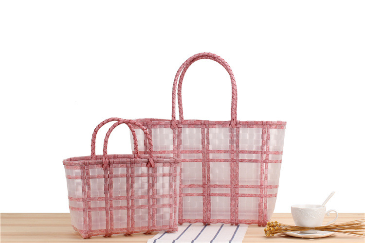 Plaid Striped Hand-carrying Transparent Waterproof Plastic Hand-woven Bag 48*27*15cm display picture 1