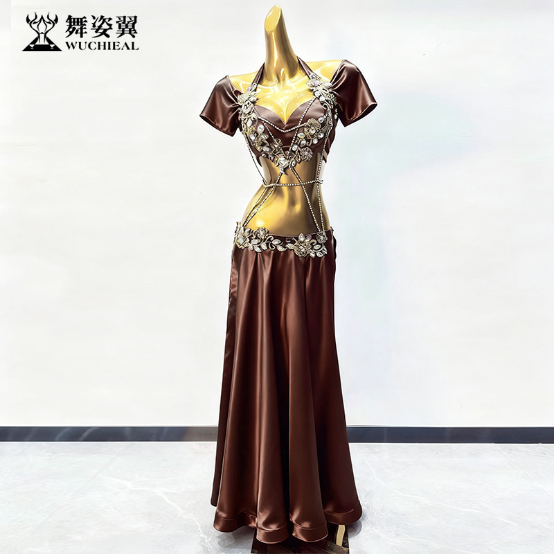 Dancing Wings Belly Dance Brown Satin Performance Costume for Women 2025 New Model Set QC3133-1